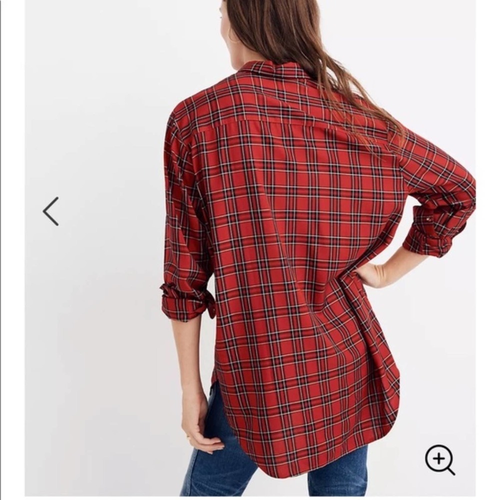 Madewell Oversized Ex-Boyfriend Shirt Top in Tartan Red Long Sleeve Button Down